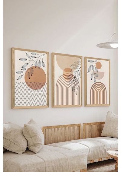 3 Parça Ahşap Çerçeve Görünümlü Mdf Poster Tablo Seti - Set 129 - Mdf3dsohoset129