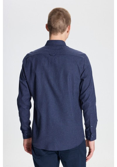 AC&Co / Altınyıldız Classics Erkek Lacı Recycle Slim Fit Dar Kesim Gizli Düğmeli Yaka Pamuklu Flanel Oduncu Gömlek Lacivert