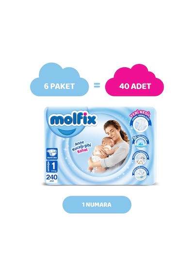 Molfix Bebek Bezi 1 Beden Yenidoğan Mega Avn. Paket 240 Adet 6'lı