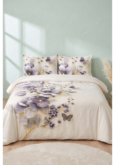 Krem Nayra 3d Flower Çift Kişilik Nevresim Takımı 4 Parça