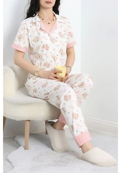 Seka Store Seka Düğmeli Poliviskon Pijama Takımı Ekrupembe - 40926.1961. Çok Renkli