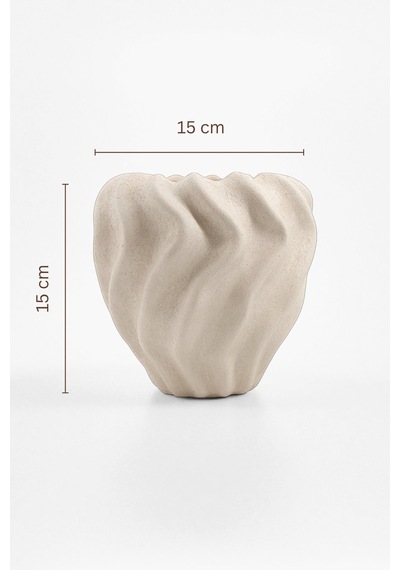 Pluvia Dalgalı Bej Seramik Vazo 15x15 Cm Bej