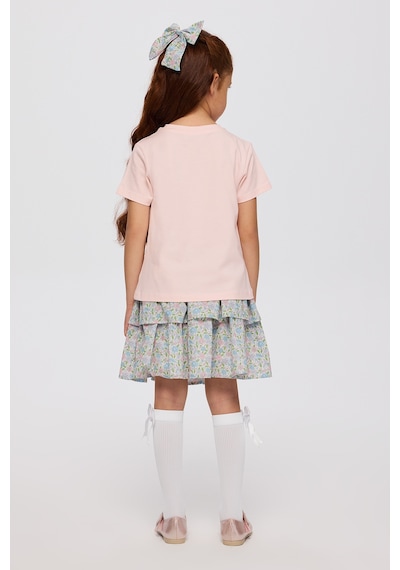 Panço Liberty Kumaş Kısa Kollu Kız Çocuk Tişört Pembe 5621GK05009