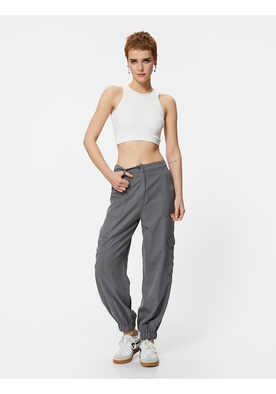 Koton Kargo Jogger Pantolon Cepli Lyocell Kumaş Gri 4sal40039ıw Gri