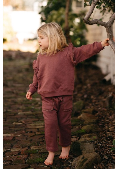 Antebies Organik Gots Sertifikalı Bordo, Dantel Detaylı, Uzun Kollu Bebek Sweatshirtü