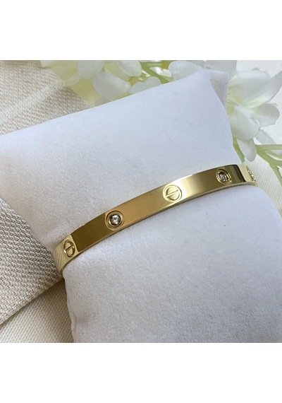 Kyver Taşlı 316 L Paslanmaz Çelik Kelepçe Bileklik Gold