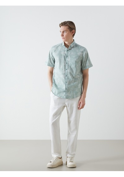 Lcwaıkıkı Classic Turkuaz Regular Fit Kısa Kollu Desenli Poplin Erkek Gömlek