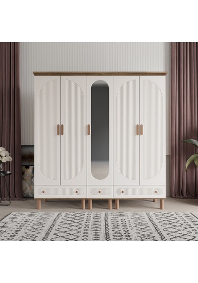 Beenal Furkan 5 Kapaklı Gardırop Dolap  200 CM Atlantik Çam - Aytaşı
