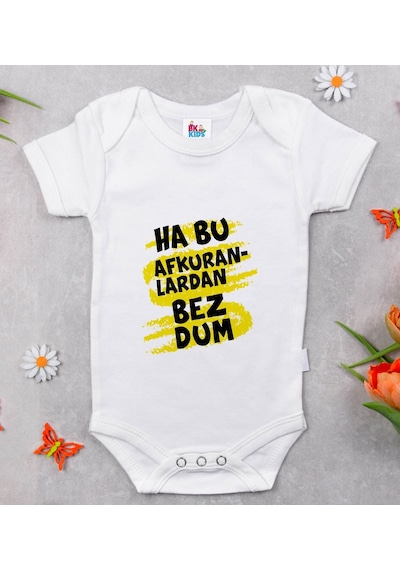 Bk Kids Bezdum Tasarımlı Beyaz Bebek Body Zıbın-4 Çok Renkli