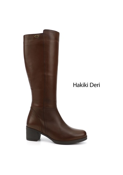 Gönderi(R) Gönderir Kadın Kahve Antik Fermuarlı Kalın Topuklu Hakiki Deri Çizme Gkzc13444567 Kahverengi