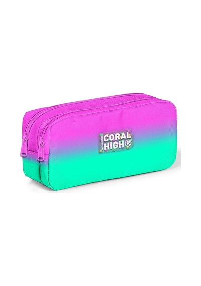 Coral High Üç Gözlü İlkokul ve Ortaokul Çanta Seti - Kız Çocuk - Pembe Su Yeşili Renk Geçişli Desenli