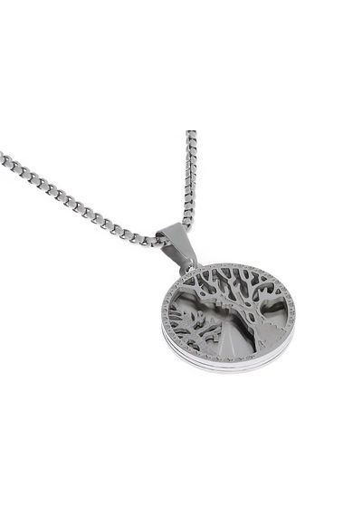 Kadın Hayat Ağacı Ve Sim Detay Yuvarlak Model Çelik Kolye Silver Gümüş