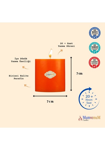 7x7 Turuncu Silindir Mum Turuncu