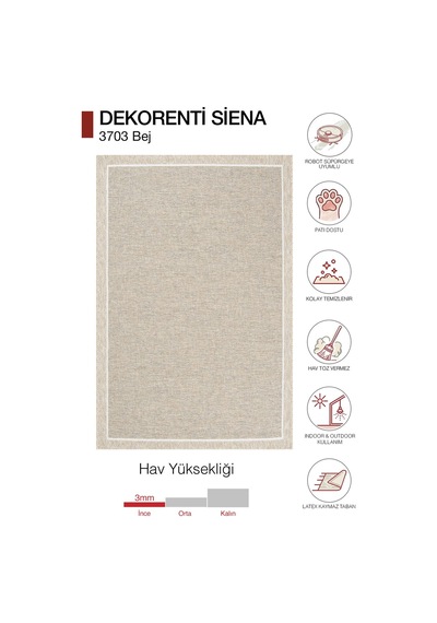 Dekorenti Siena 3703 Bej Sisal Halı Çerçeveli Mutfak Ve Koridor Halısı