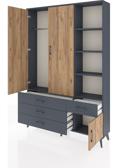 Arges Dolap 5 Raflı 4 Çekmeceli Tek Askılı 132x30x195 Antrasit-çam/antrasit Atlas Çam/antrasıt Arges Dolap 5 Raflı 4 Çekmeceli Tek Askılı 132x30x195 Antrasit-çam/antrasit Atlas Çam/antrasıt