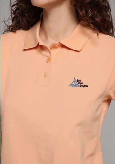 Colin's Colins Regular Fit Polo Yaka Nakışlı Kadın Turuncu Kısa Kol Tişört Cl1079949 Q1.v2 Psl Somon