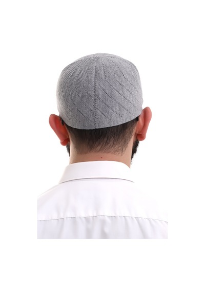 Gri Kışlık Çapraz Desenli Dokuma Takke Gri