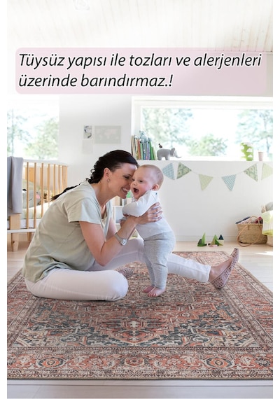 Artloop Blues Vintage Desenli Dokuma Taban Kahverengi Halı Al 436