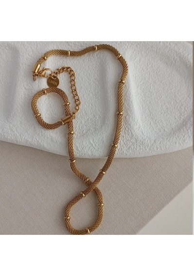 Lente Aksesuar Kadın Gold Çelik Hasır Boğumlu Zincir Kolye Gold