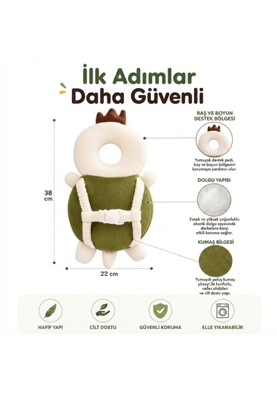 İlk Adım Güvenlik Yastığı Bebek Kafa Koruma Boyun Destek Minderi Kaplumbağ