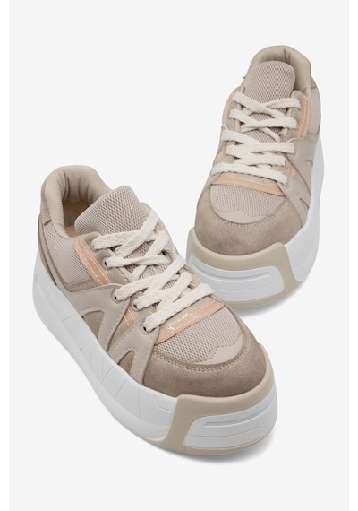 Tonny Black Yüksek Taban Rahat Bağcıklı Sneaker Kadın Bej Sneaker Tbklc020
