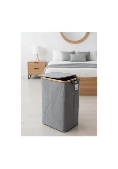 Bambu Kumaş 50 Litre Çamaşır Sepeti Gri