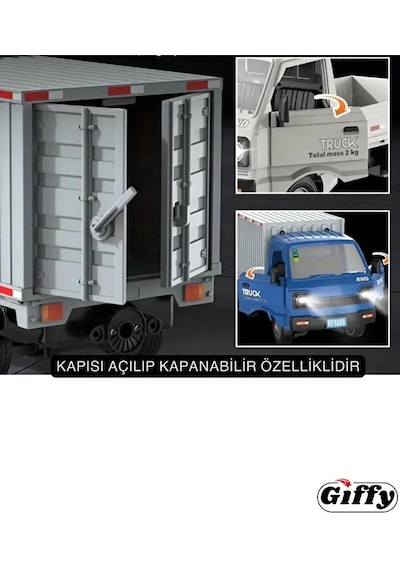 Uzaktan Kumandalı Rc Kamyonet ,buhar Atan, Şarjlı, Ses Efektli, Işıklı, Kapıları Açılan, 2.4 Ghz Mavi