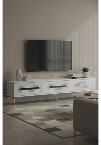 Tsa1806bs Rany Tv Sehpası Beyaz-sılver 180cm Beyaz - Gümüş