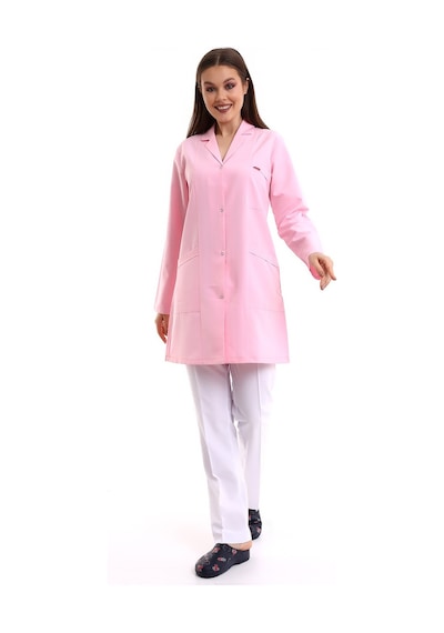 Doktor Öğretmen Kadın Önlük Ara Boy Ceket Yaka - 12 Açık Pembe-6360-12 A.pembe