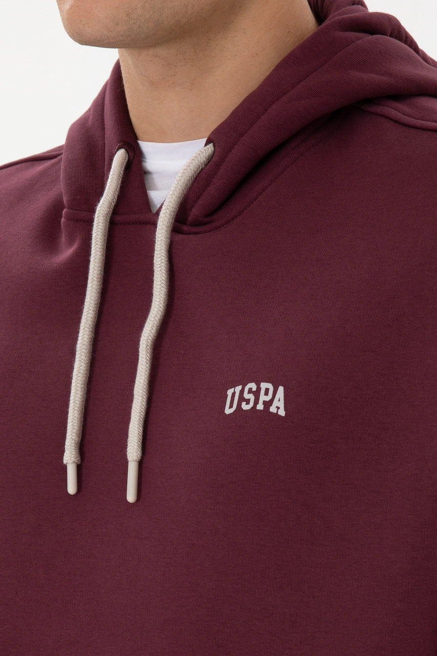U.S. Polo Assn. Erkek Oversize Fit Kapüşonlu Şardonlu Bordo Basic Sweatshirt 50313782-VR177