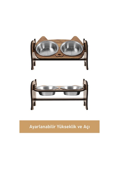 Ahşap Kedi Mama Seramik Su Kabı Standı,kedili Mama Kabı, Hediye Kedi Halısı