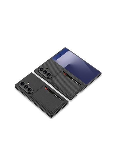 Senon Galaxy Z Fold 7 Suni Deri Arka Yüzey Zore Kartlıklı Kıpta Silikon Kapak Titanyum