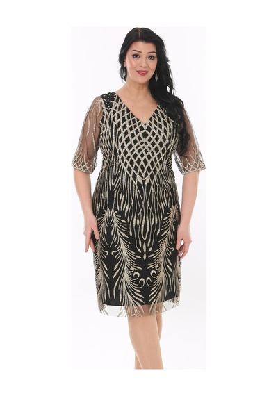 Ladies First Büyük Beden 3791 Siyah Kısa Abiye Elbise 001