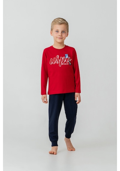 U.s. Polo Assn.%100 Pamuk 2635 Baskılı Uzun Kol Erkek Çocuk Pijama Takımı Kırmızı