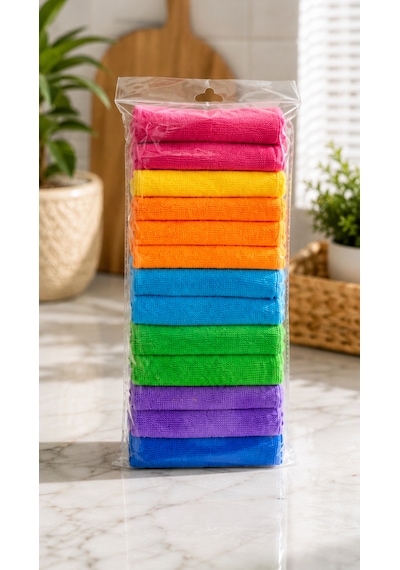 14'lü Mikrofiber Bez Seti - Su Emici İz Bırakmaz Bez Seti - Tezgah, Araba, Toz Çok Amaçlı Temizlik Bezi Çok Renkli