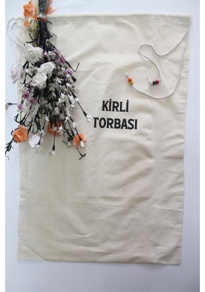 Keten Boncuk Detaylı Çok Amaçlı Kirli Torbası 50x70cm Beyaz