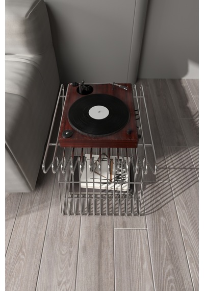 Roma Modern Metal Yan Sehpa Derilik Minimalist Tasarım Kitaplık Pikap Plak Çalar Düzenleyici Gümüş