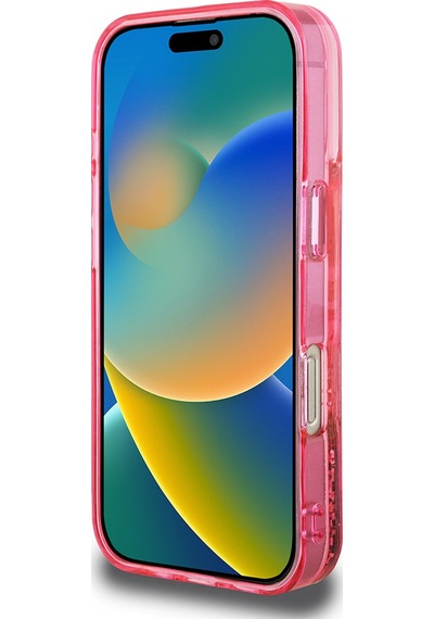 Apple Uyumlu iPhone 16 Pro Max Kılıf Guess Lisanslı Transparan Sıvılı Simli Altın Çizgili Kapak Pembe