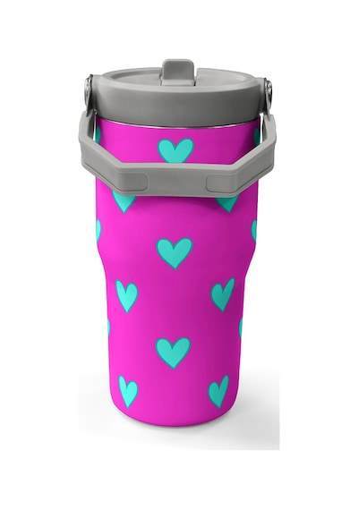 Coral High Neon Pembe Su Yeşili Kalp Desenli Katlanır Ağızlıklı Çelik Termos 600 Ml 38908 Pembe