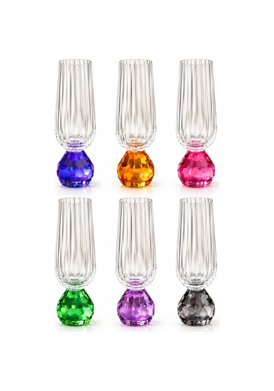 Toygar Asorti Renkli Kristal Top Ayaklı Çizgili Cam Kadeh 180 Cc 6'lı Set Çok Renkli