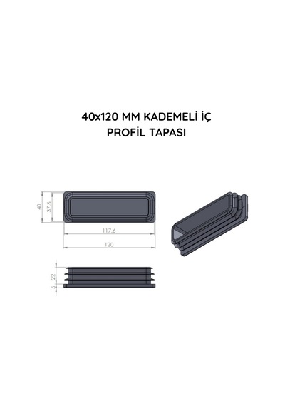 Cateksss 40x120 Mm Profil İçin Kademeli İçe Geçme Profil Tapası, Profil Kapak, Profil Tapa Siyah - 46 Lı Paket