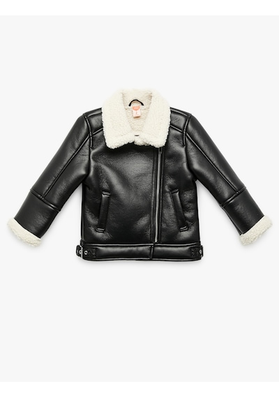 Koton Uzun Kollu Kruvaze Yaka Suni Deri Biker Ceket Siyah 6wmg20017aw Siyah