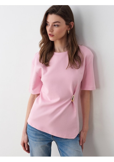 Dilvin 32445 Aksesuar Detaylı Basic T-shirt-toz Pembe