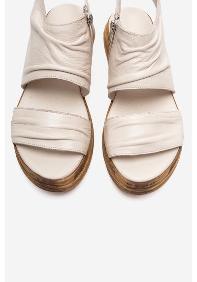 Luvishoes Lunas Krem Hakiki Deri Yandan Fermuarlı Kadın Sandalet Krem