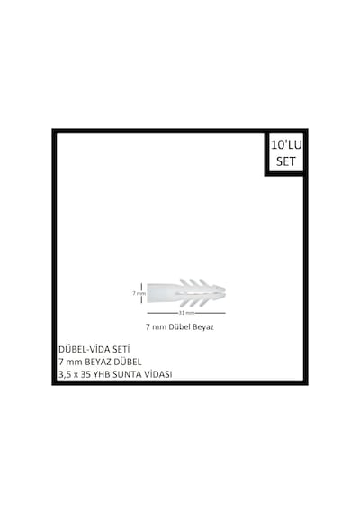 Dübel-vida Seti, Beyaz Dübel 7 Mm, 3,5x35 Yhb Sunta Vidası, 10 Adet