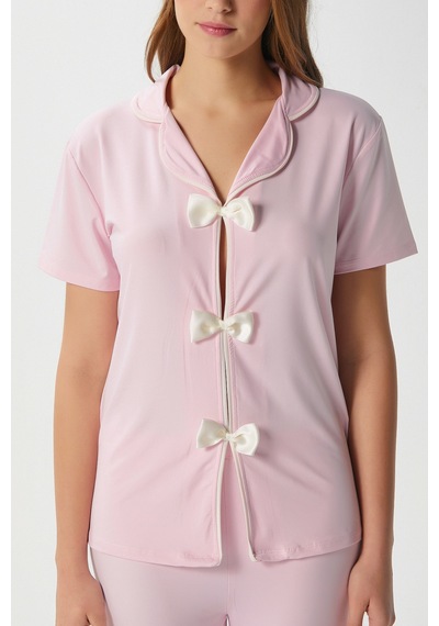 Ritnice Kadın Julia Pembe Fiyonklu Alt Üst Pijama Takımı Pembe