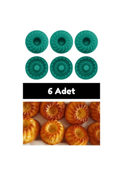 Yeşil 6'lı Silikon Mini Kek Kalıbı - Muffin Kalıbı 6 Adet Göbekli Kek Kalıbı Silikon Yeşil Diğer
