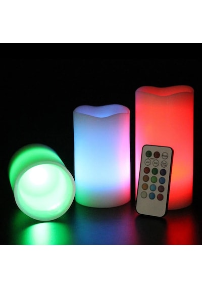 LED REMOTE CONTROL ELECTRONİC CANDLE KUMANDALI RENKLİ IŞIKLI MUM 3LÜ SET IŞIKLI MUM ROMANTİK DEKOR MUM Çok Renkli