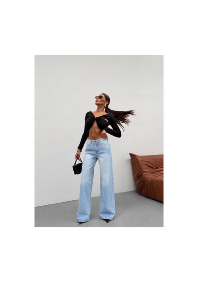 Kene Jeans Kadın Wide Leg Yüksek Bel Bol Paça Kot/denim Palazzo Pantolon Buz Kar