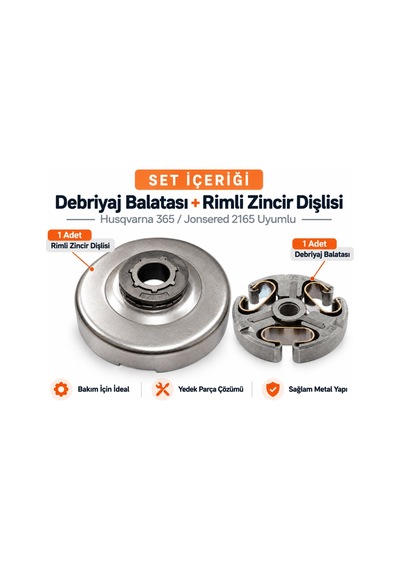 Algaride Husqvarna 365 372 385 Jonsered 2165 2166 2065 Uyumlu Debriyaj Balatası 3/8-7 Rimli Zincir Dişlisi Seti